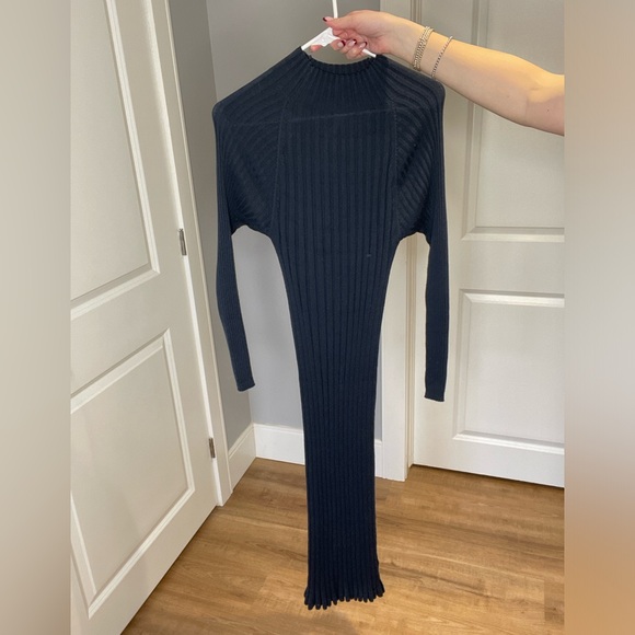 Paper Label Wide Rib Navy Dress - Picture 3 of 3